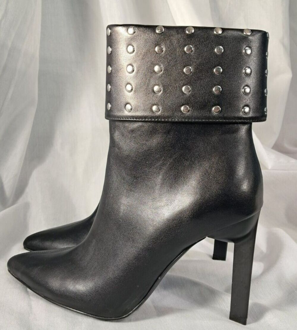 NEW Black Studded Stiletto Boot Geometric Heel Size 7.5 Faux Leather - Picture 3 of 13